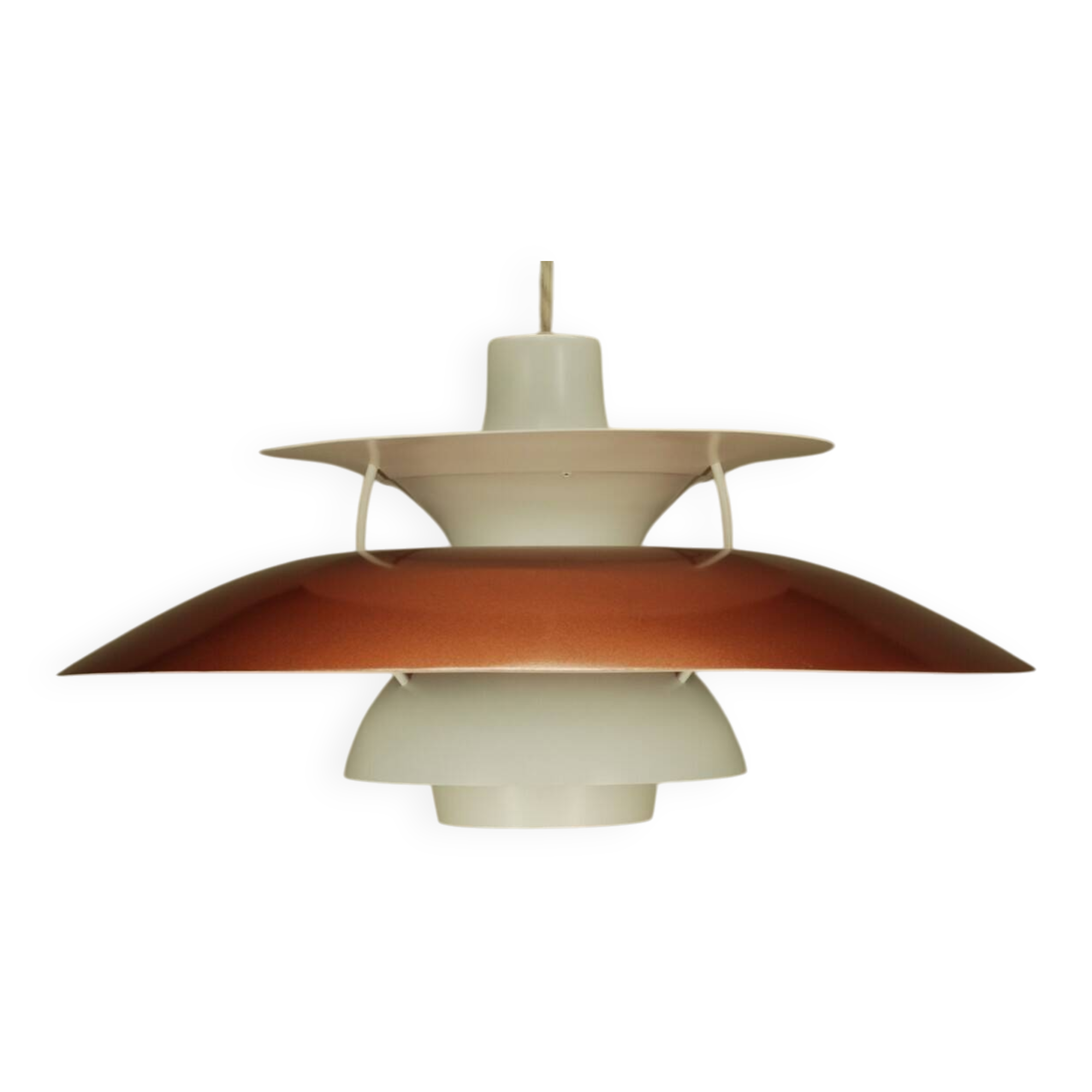 Suspension Louis Poulsen ph5 vintage | Poul Henningsen | restauration | blanc et cuivre