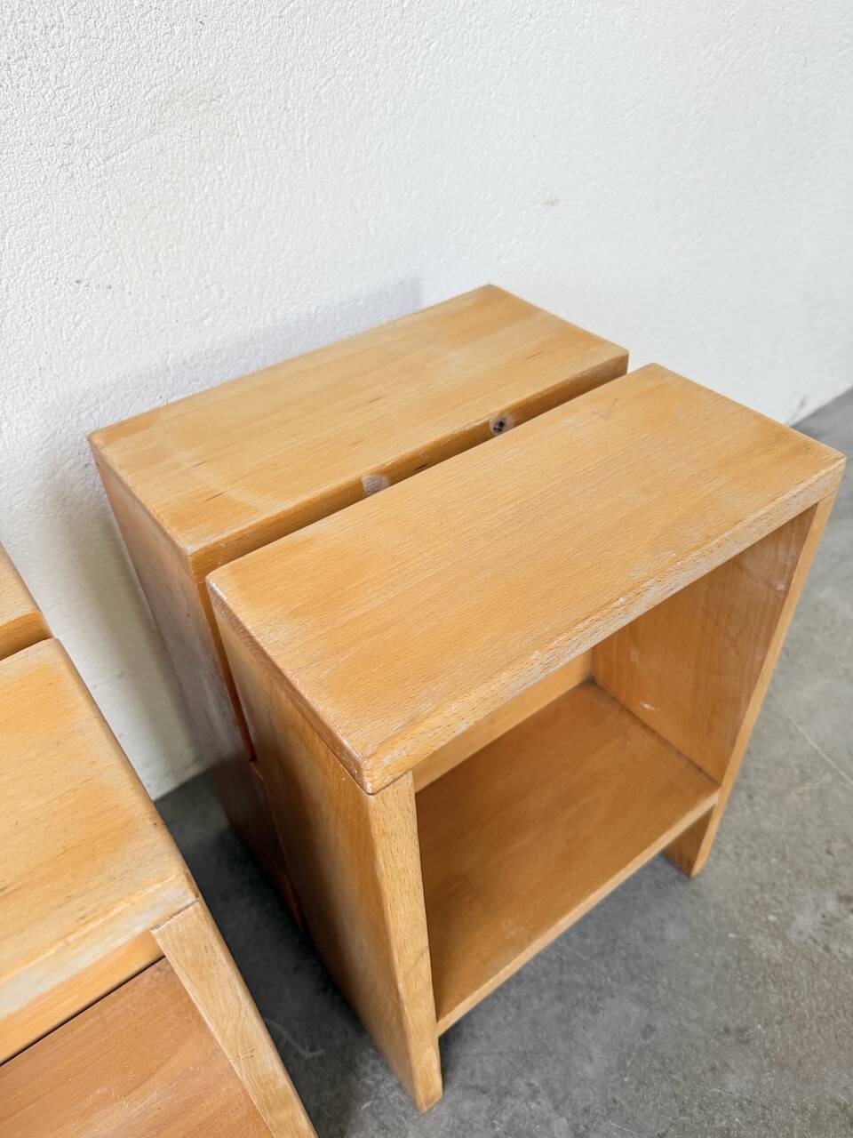 Pair of pine stools or bedside tables, mountain furniture, 1950s