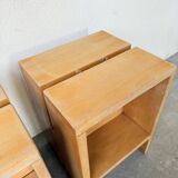 Pair of pine stools or bedside tables, mountain furniture, 1950s