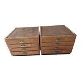Lot de 2 meubles de metier a tiroir vintage provenant d'une ecole