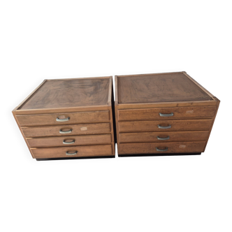 Lot de 2 meubles de metier a tiroir vintage provenant d'une ecole