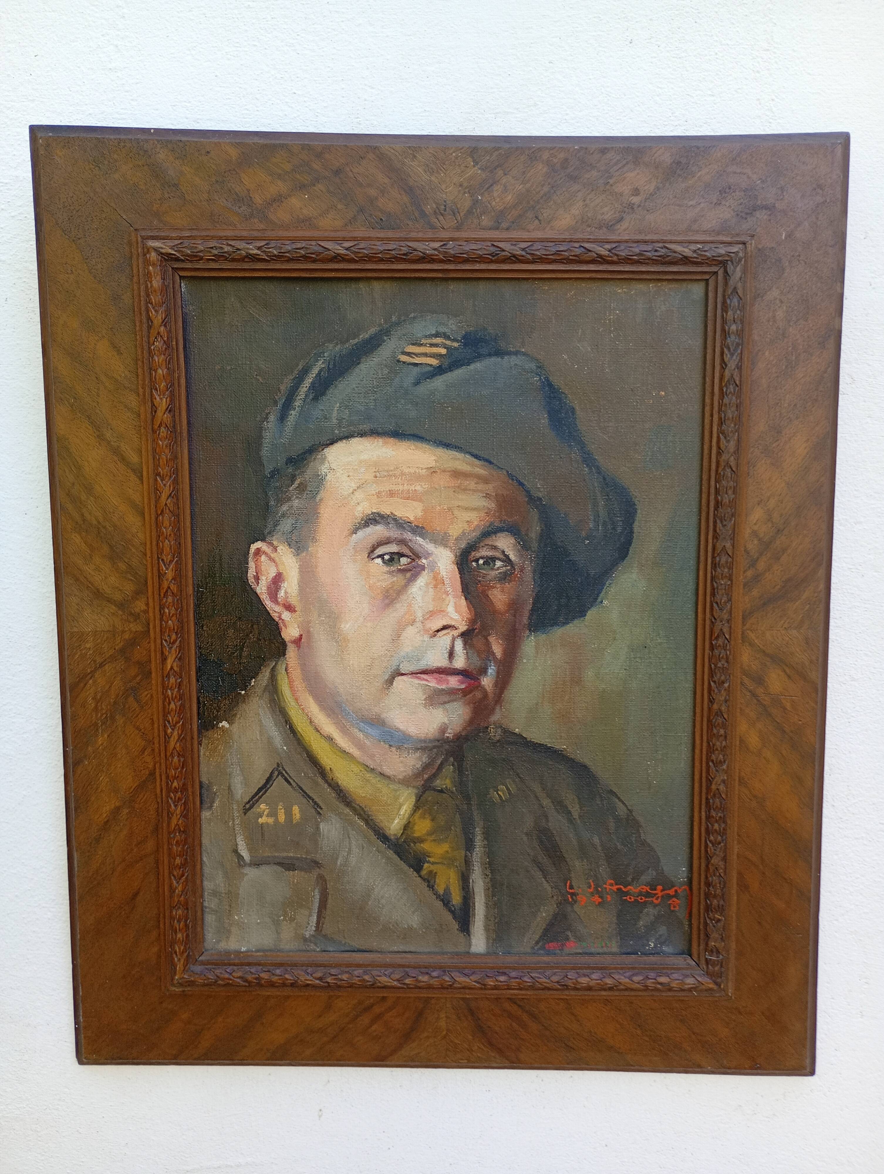 oil on canvas military portrait from the 1940s signed