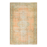 Orange vintage turkish rug, 6x9 feet vintage pastel orange carpet
