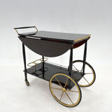 Mid-century italian brass & stained mahagony in high gloss finish bar cart