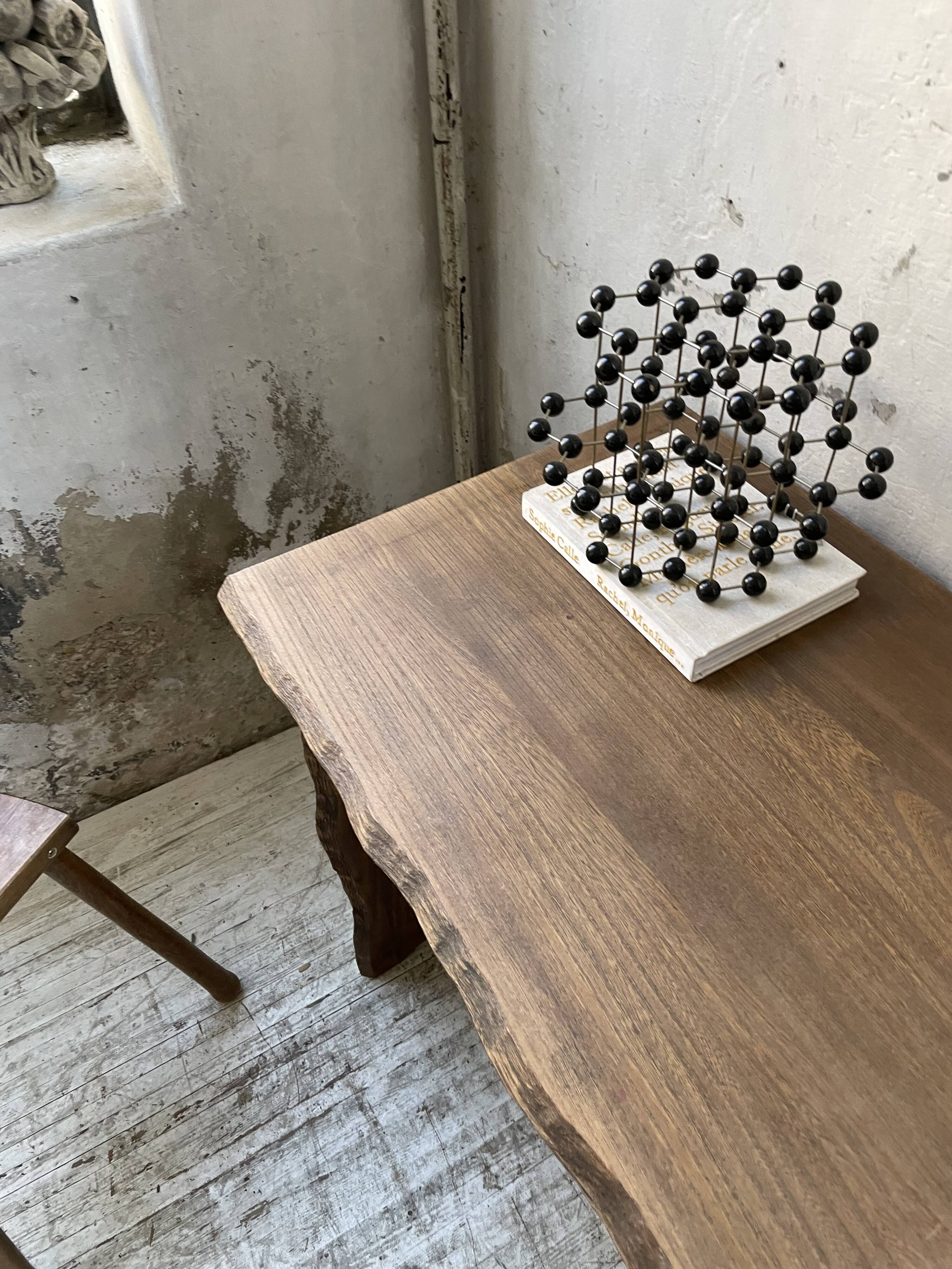Brutalist desk in elm, signed Aranjou.