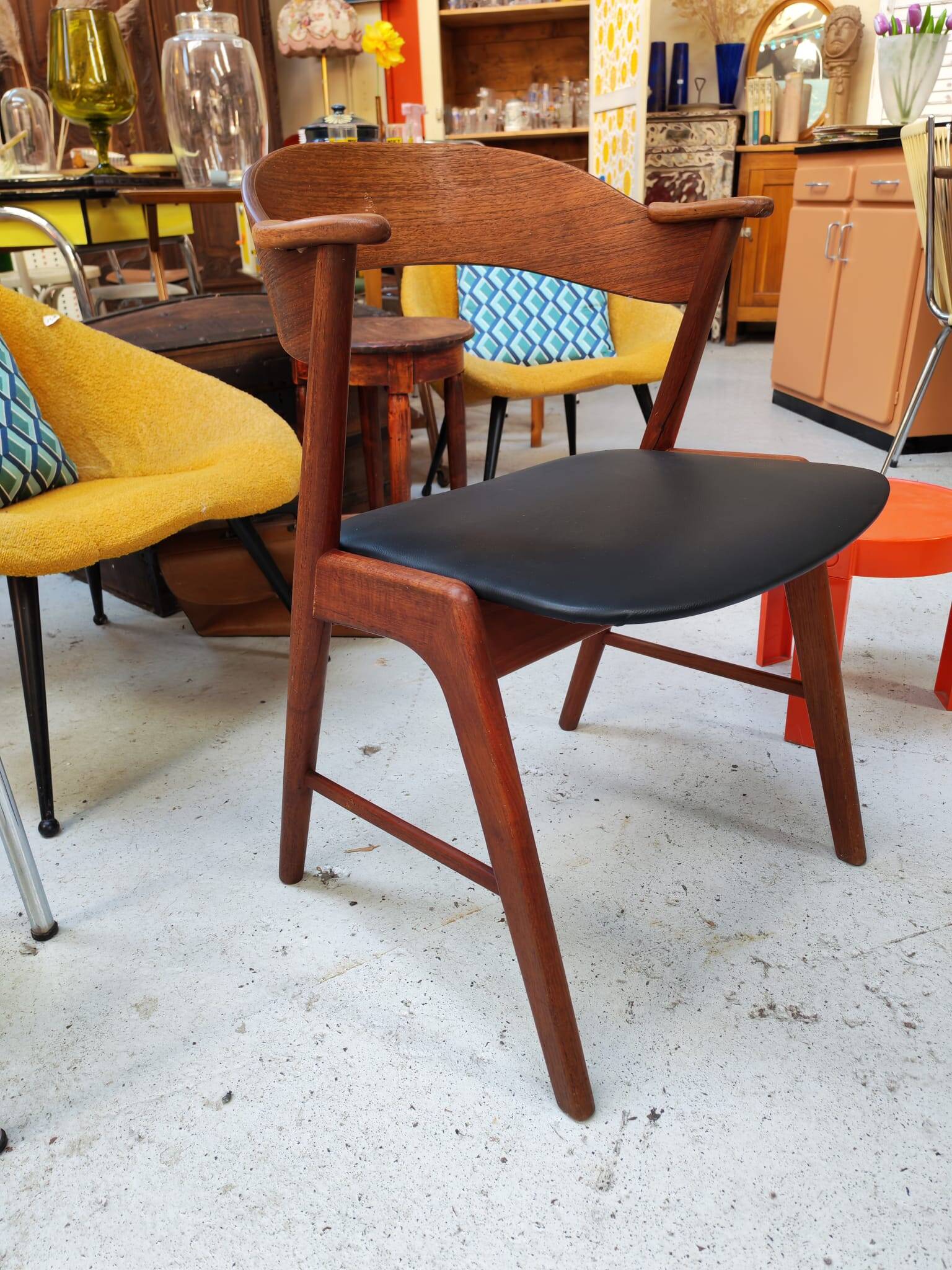 Danish bridge armchair in teak and black vinyl by Korup Stolefabrik circa 1