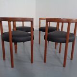 Teak & Leather Model 195 Dining Chairs by Ole Gjerløv-Knudsen & Torben Lind for France & Søn, Denmark, 1960s, Set of 4