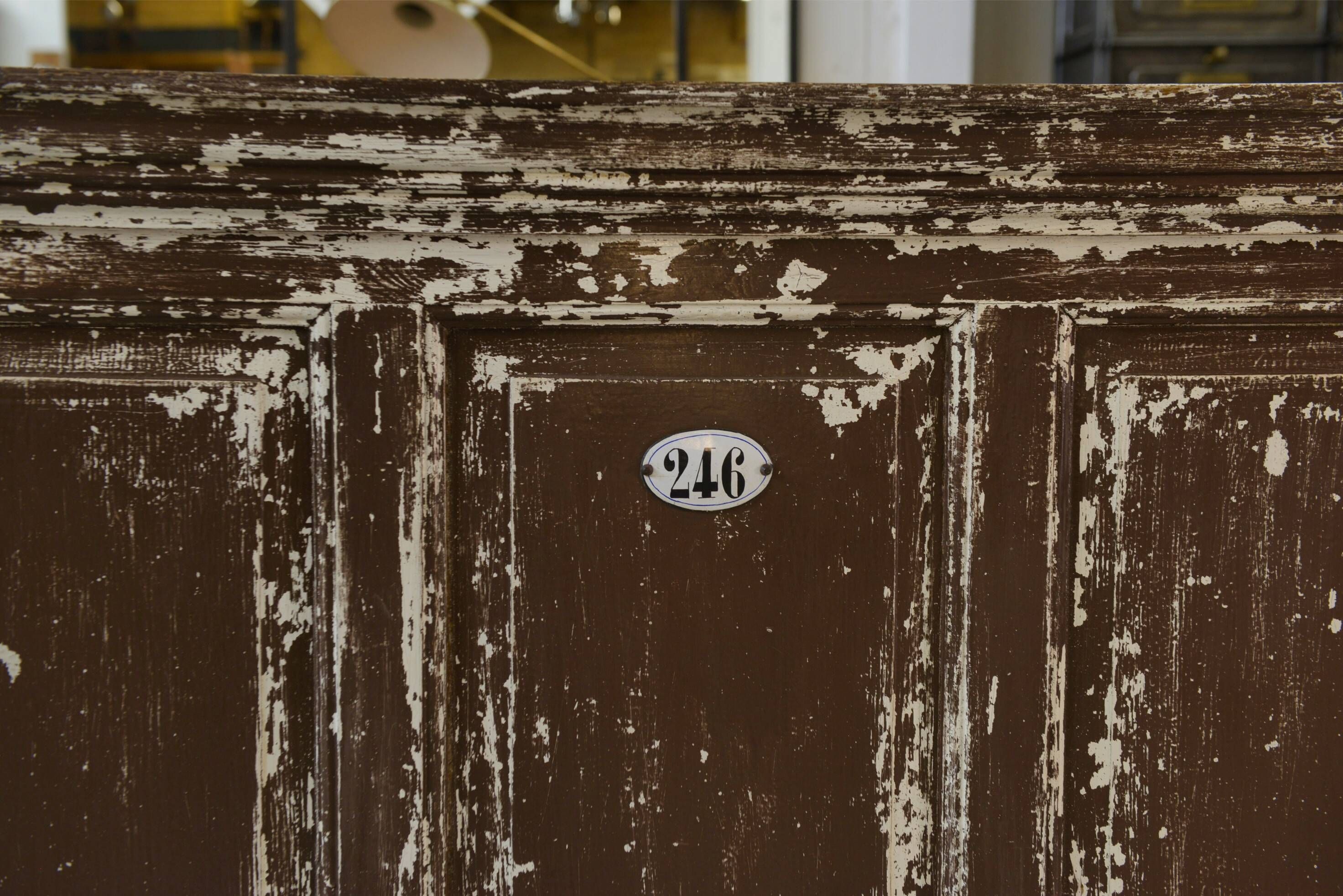 Vintage solid oak counter, patinated, 1950s.