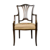 Fauteuil en bois dur Hepplewhite sur pieds délicats avec siège d'origine