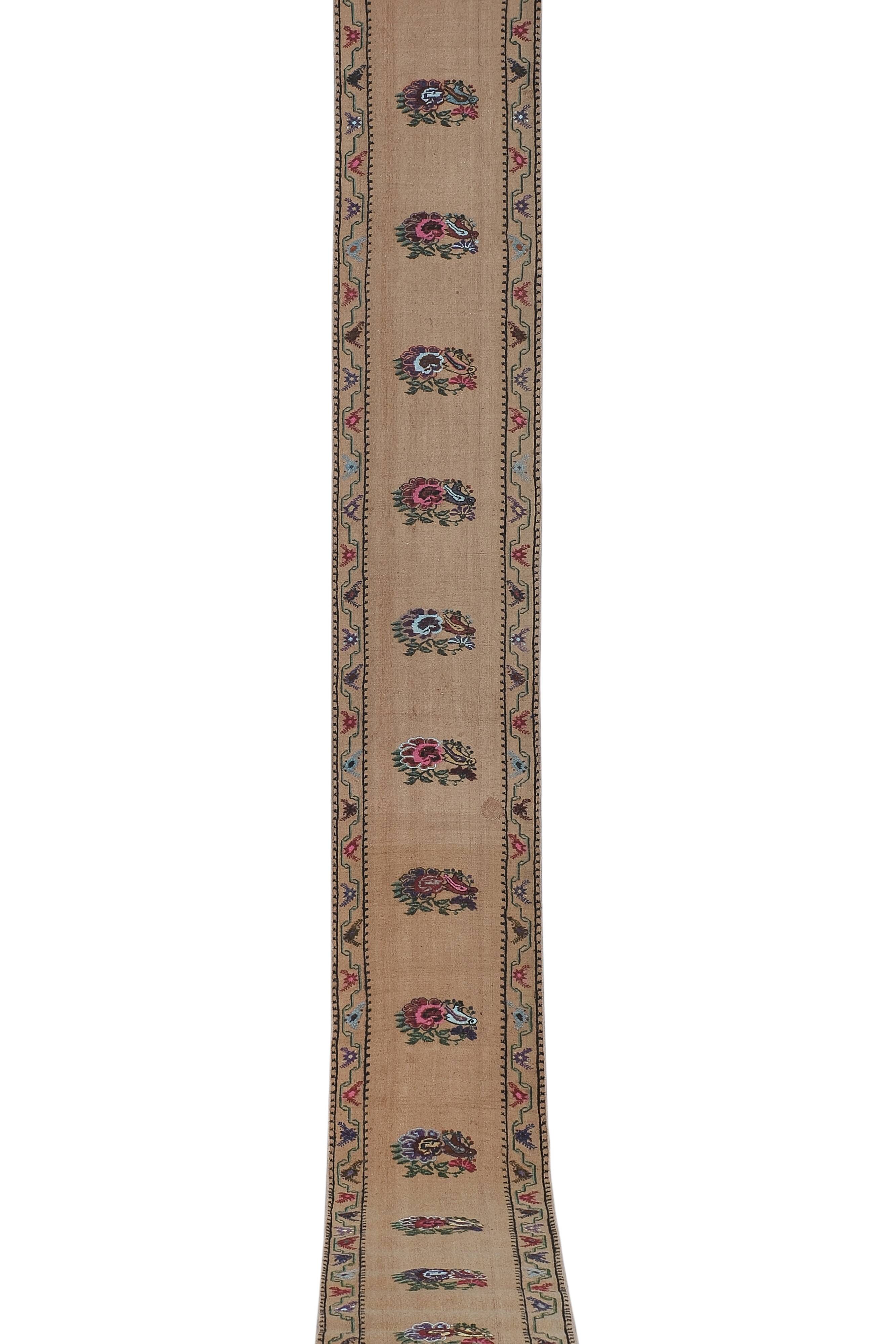 Vintage Turkish Oushak Handwoven Rug 52x409 cm