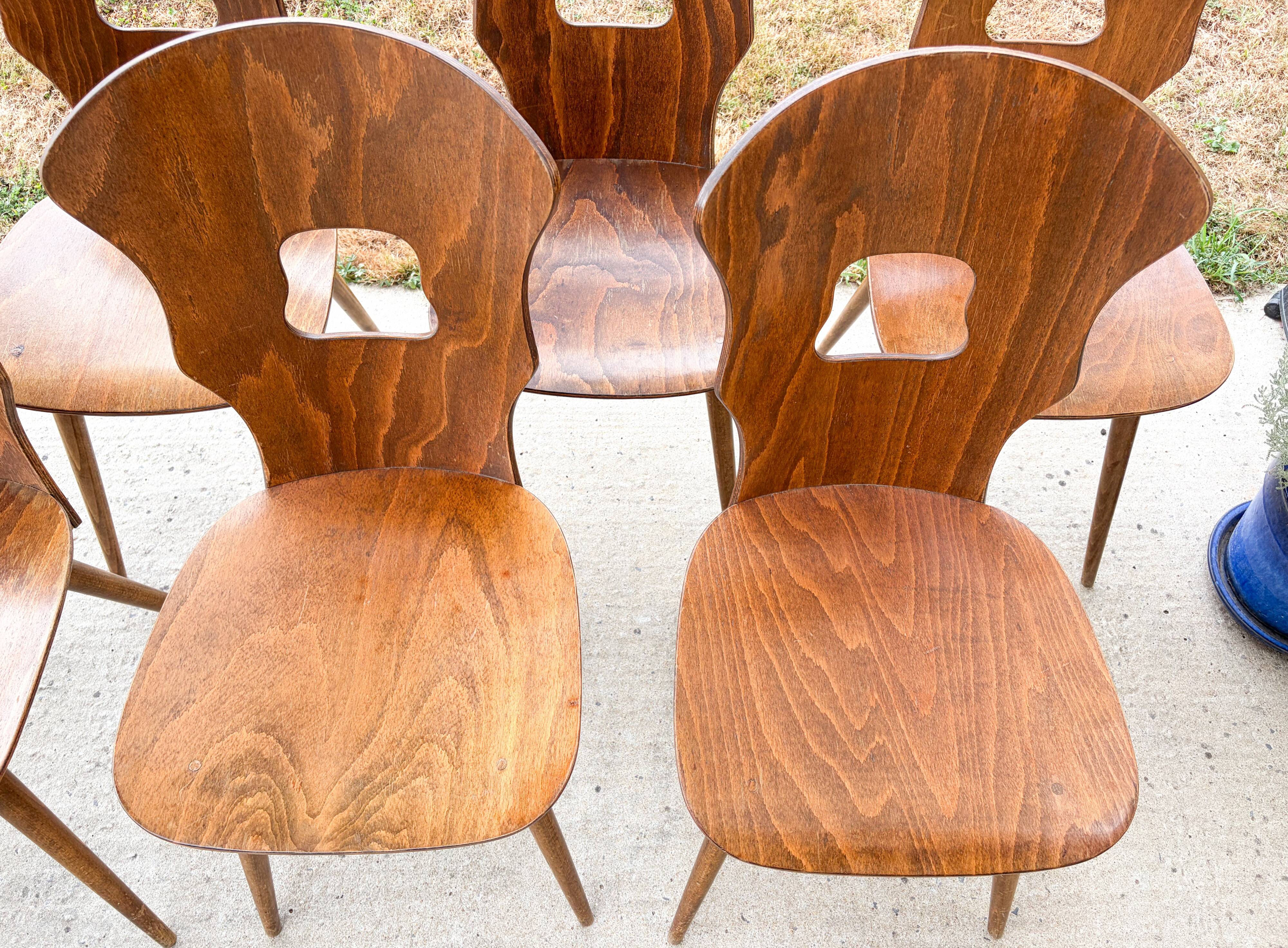 Lot de 6 chaises bistrot , modèle Gentiane , Baumann , 1960'