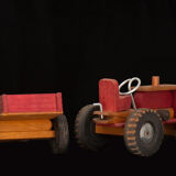 Tracteur et remorque jouet en bois Dejou vers 1960