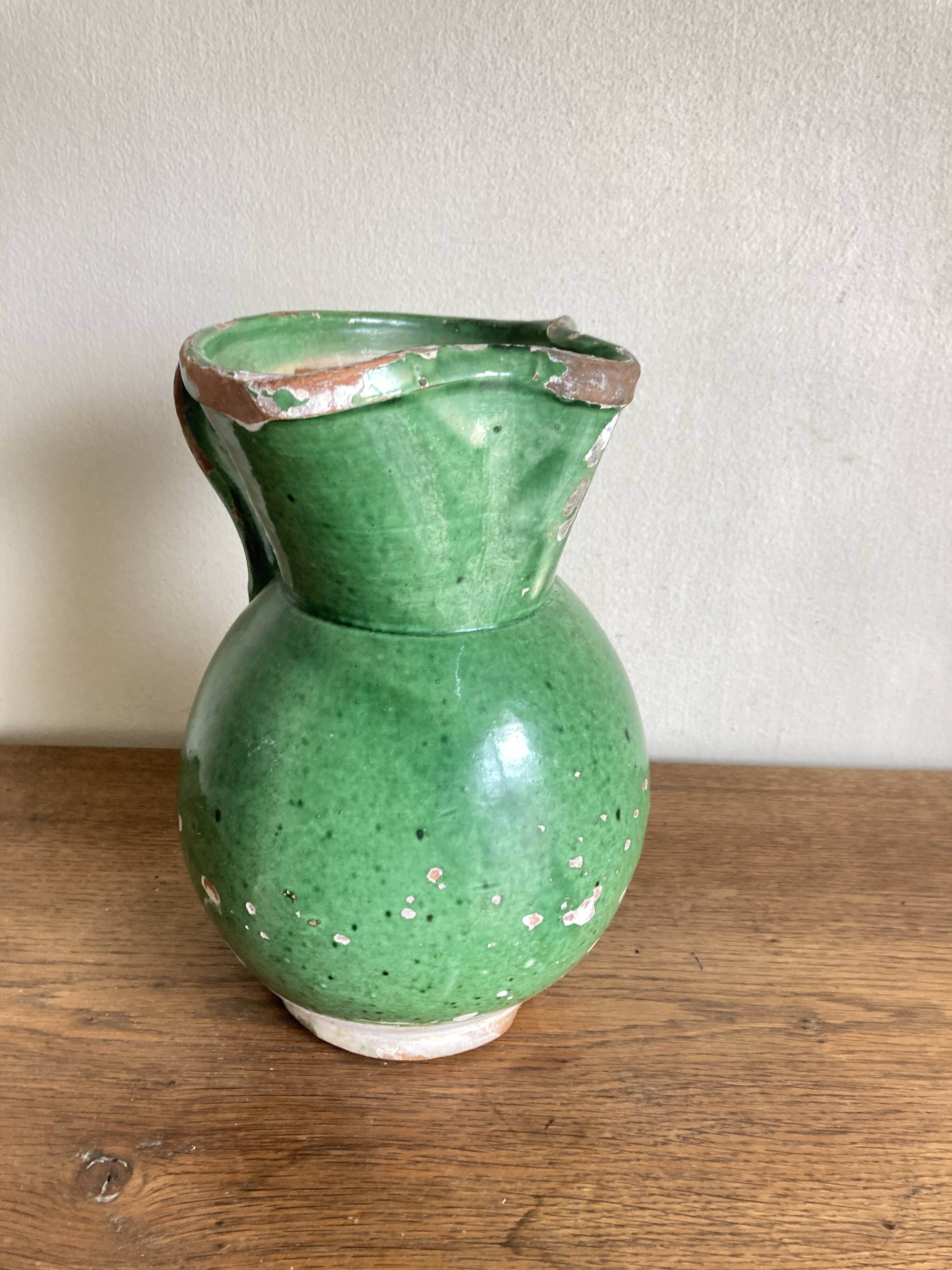 Vase pitcher Sicily Italy in glazed earthenware folk art 1950