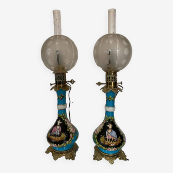 Pair of Napoleon III lamps in 19th century polychrome porcelain