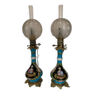 Pair of Napoleon III lamps in 19th century polychrome porcelain