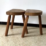 2 tabourets tripode en chêne années 60