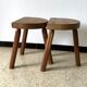 2 tripod oak stools 60s