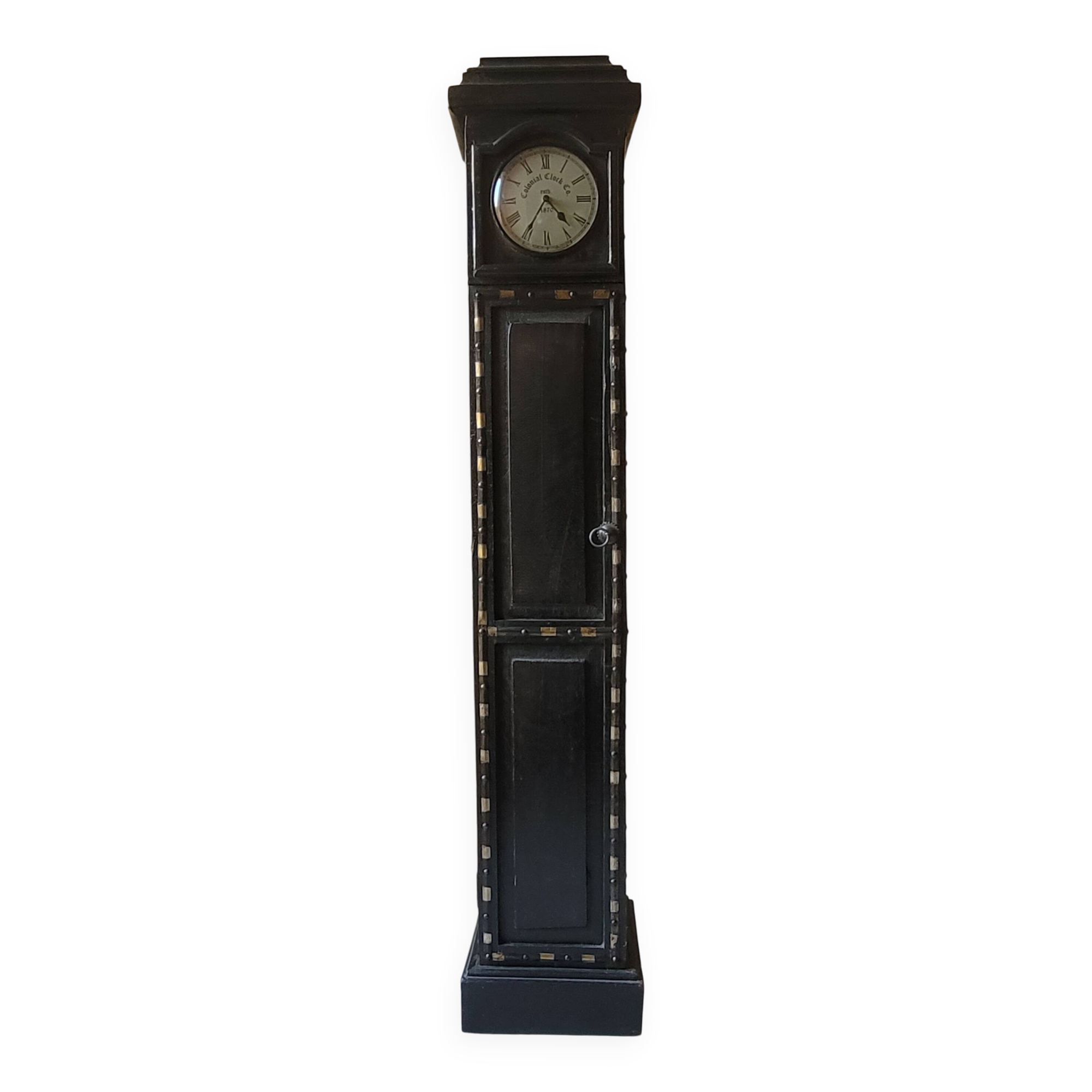 Vintage storage column with clock, solid wood