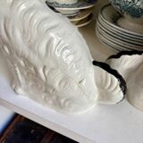 Pair of black Cavalier King Charles dogs in Staffordshire pottery, 19th century.