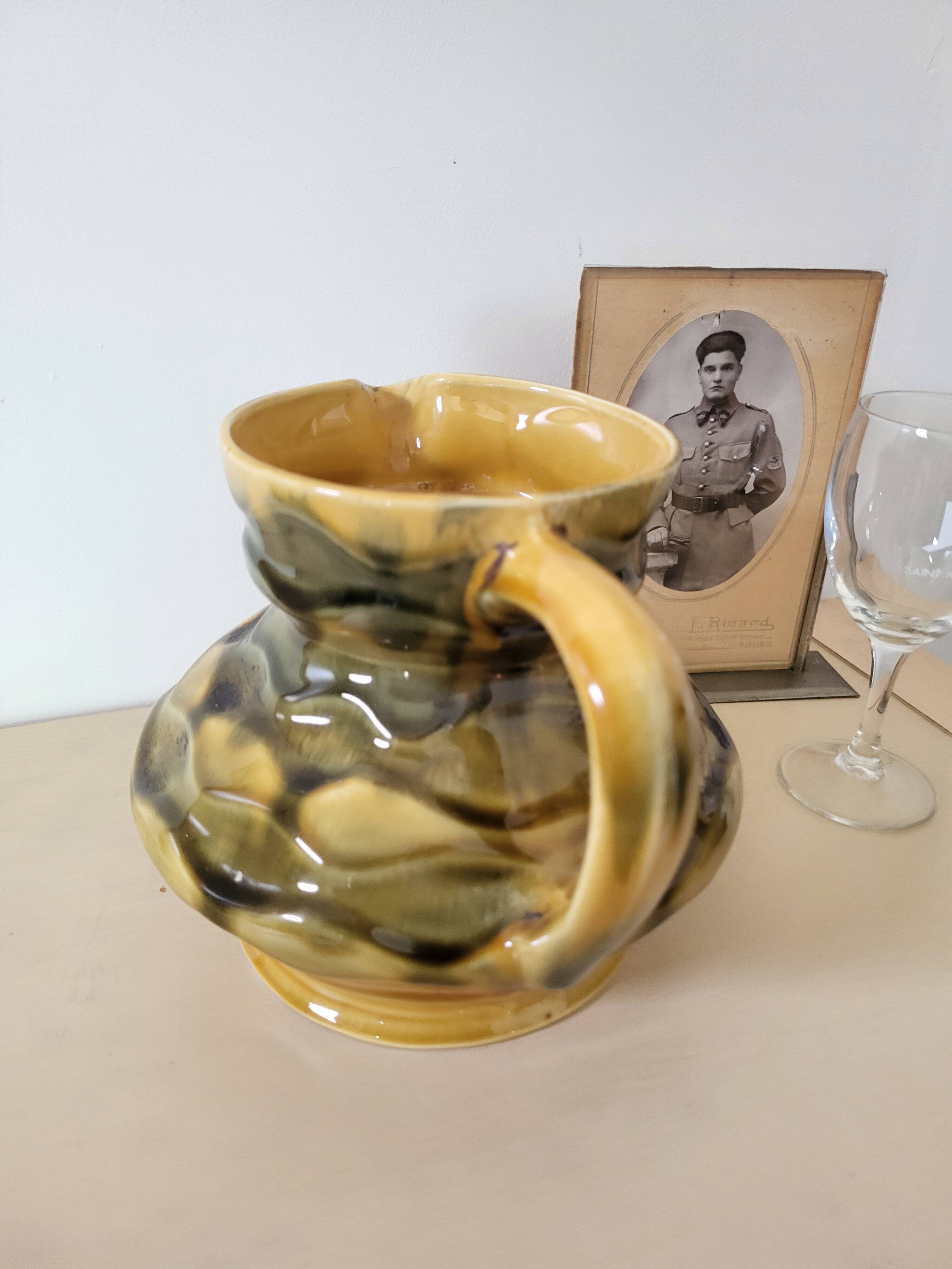 Amber faceted pitcher Sarreguemines pottery