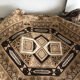 Vintage handmade beige and brown bedspread with fringes