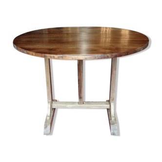 Table vigneronne en bois naturel de noyer diamètre 101 cm