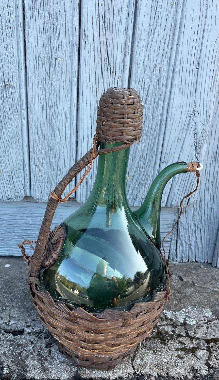 Vintage Green Italian Hand Blown Glass Wine Decanter with Ice Chamber