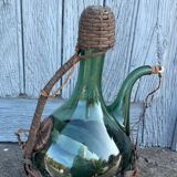 Vintage Green Italian Hand Blown Glass Wine Decanter with Ice Chamber