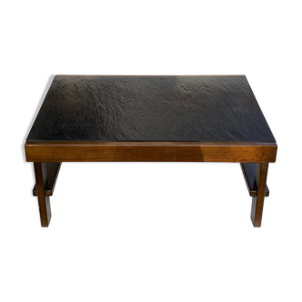 Brutalist modernist black grey natural stone coffee table by Carl Straub 1960s