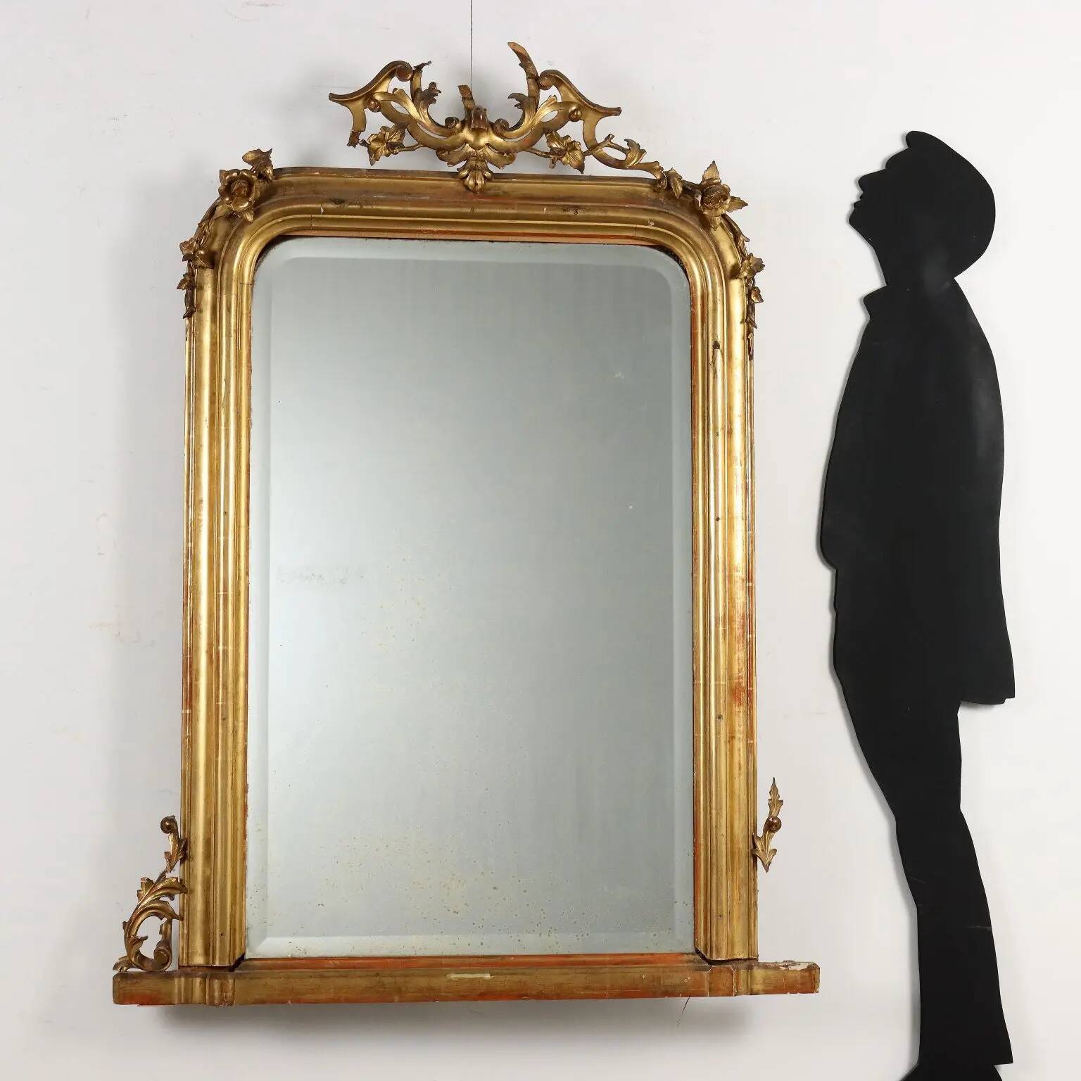 Antique gilded wooden mirror, Lombardy, 19th century