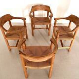 Rainer Daumiller Dining Chairs in Pine and Paper Cord, 1970s