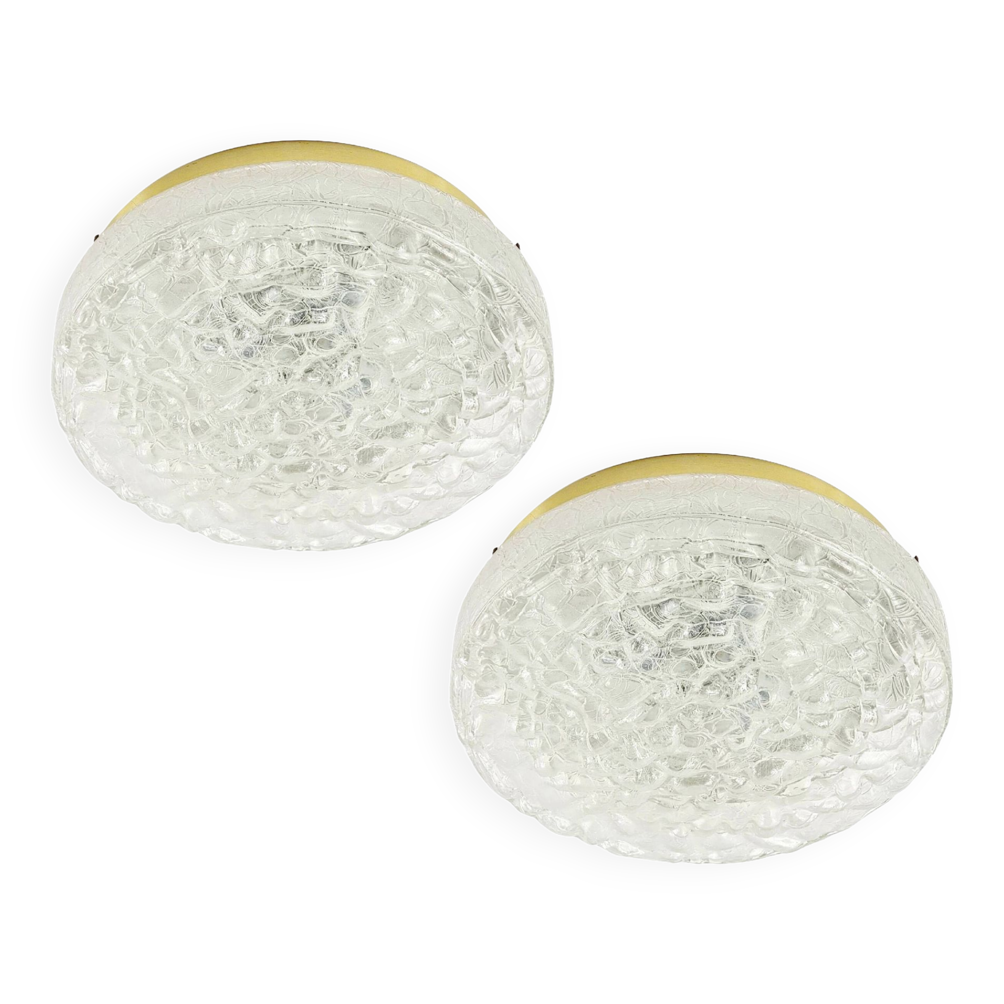 Pair of Large Murano Ice Glass Ceiling Lights from Doria Leuchten, Germany, 1960s