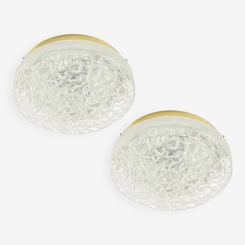 Pair of Large Murano Ice Glass Ceiling Lights from Doria Leuchten, Germany, 1960s