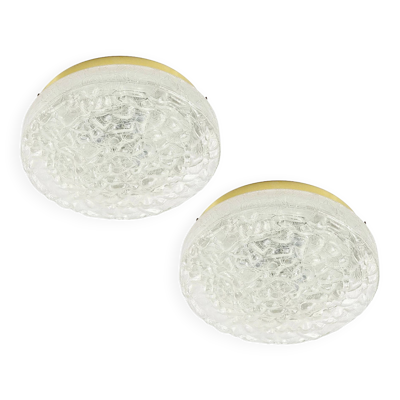 Paire de grands plafonniers en verre de glace Murano de Doria Leuchten, Allemagne, années 1960.