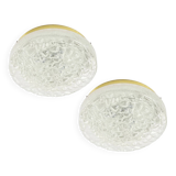 Pair of Large Murano Ice Glass Ceiling Lights from Doria Leuchten, Germany, 1960s