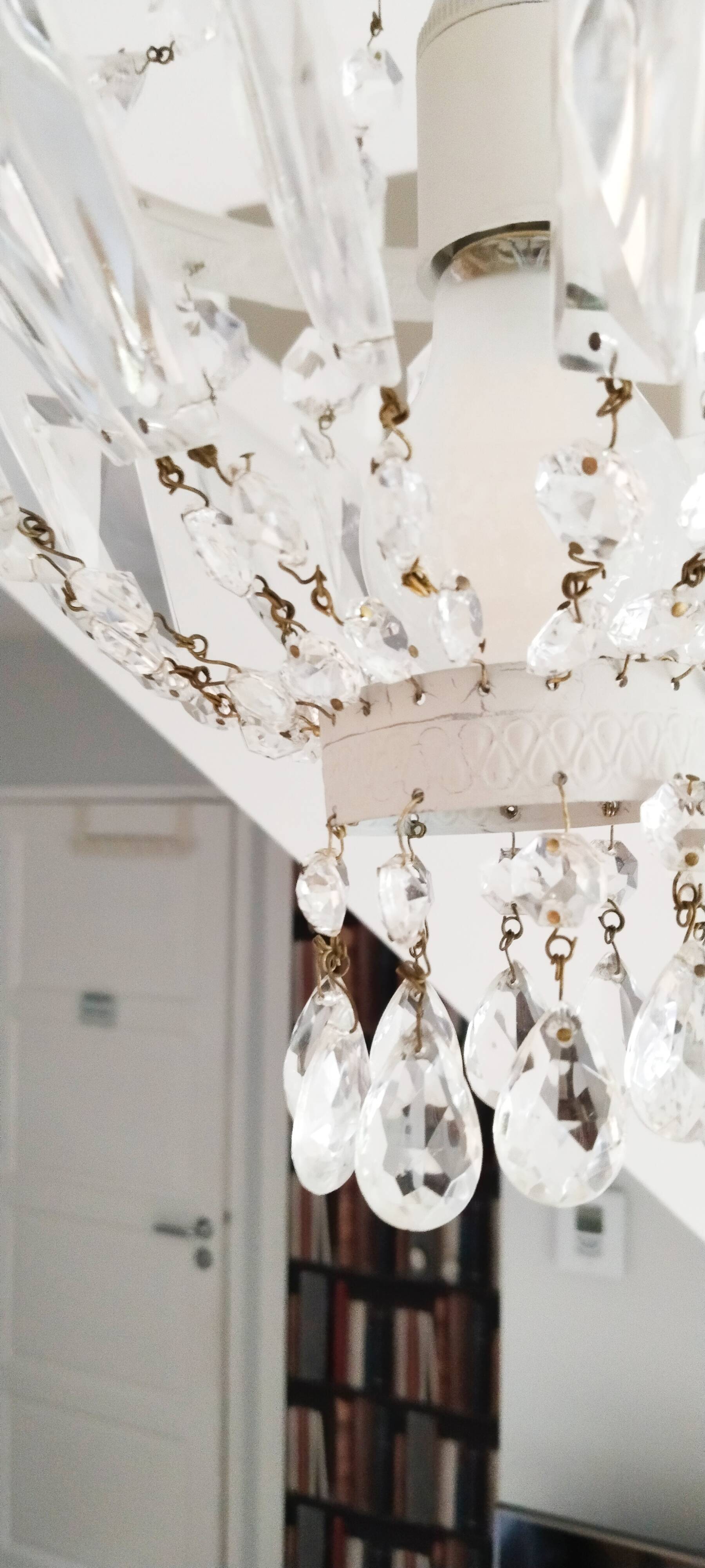 Lustre montgolfière à pampilles de cristal , ancien