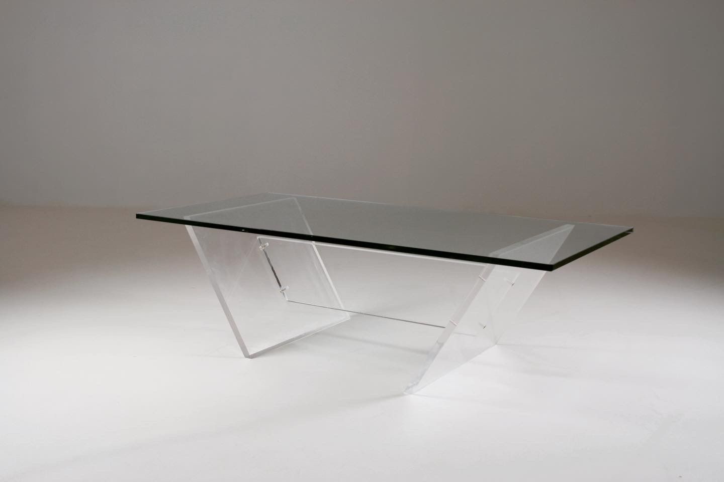 Plexiglas and glass coffee table "Les invisibles du marais", France 1980s