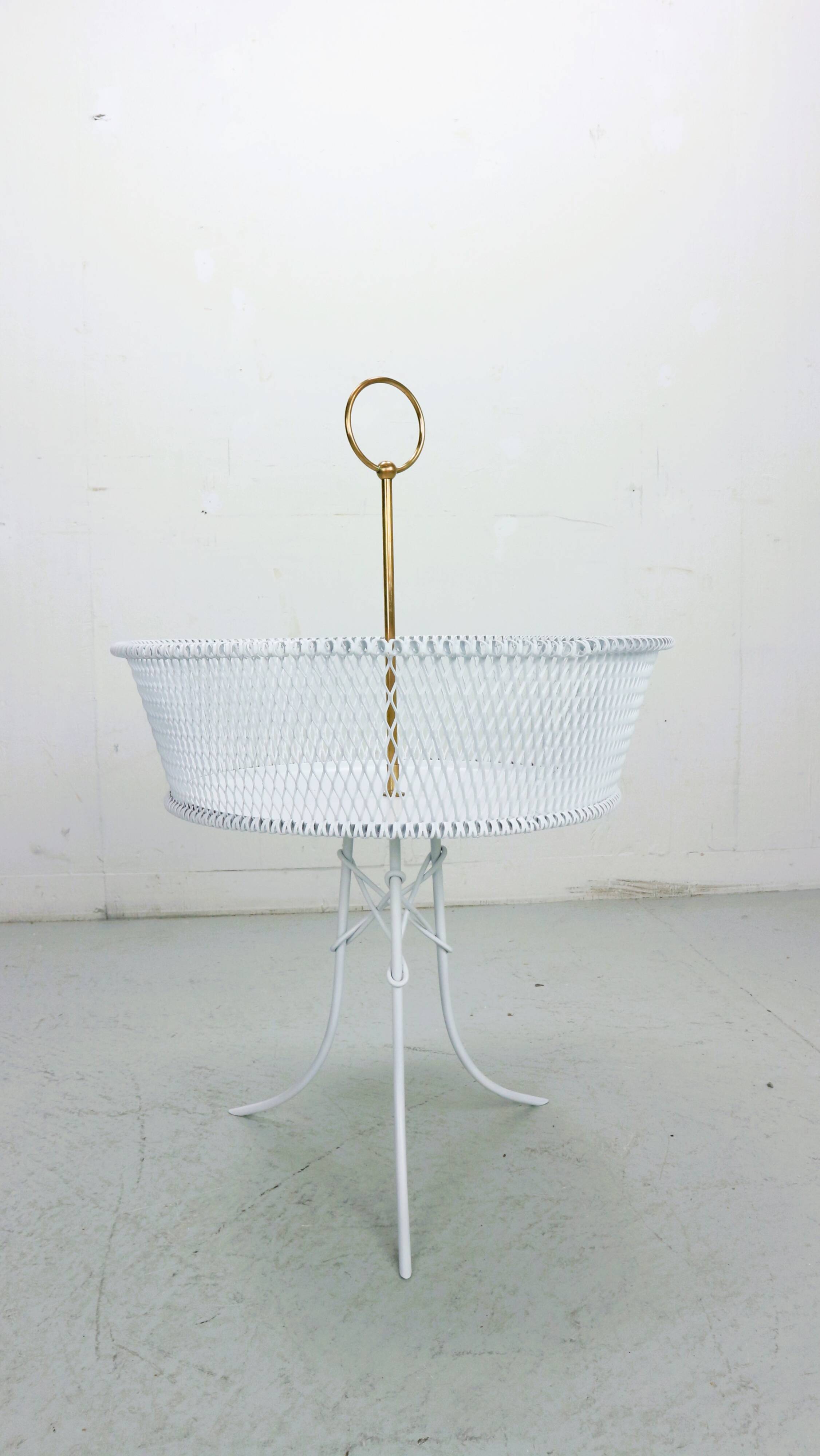 Vintage white metal and brass planter or basked, France 1960s