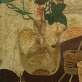 Tableau ancien nature morte avec vase de lierre signé George Braque