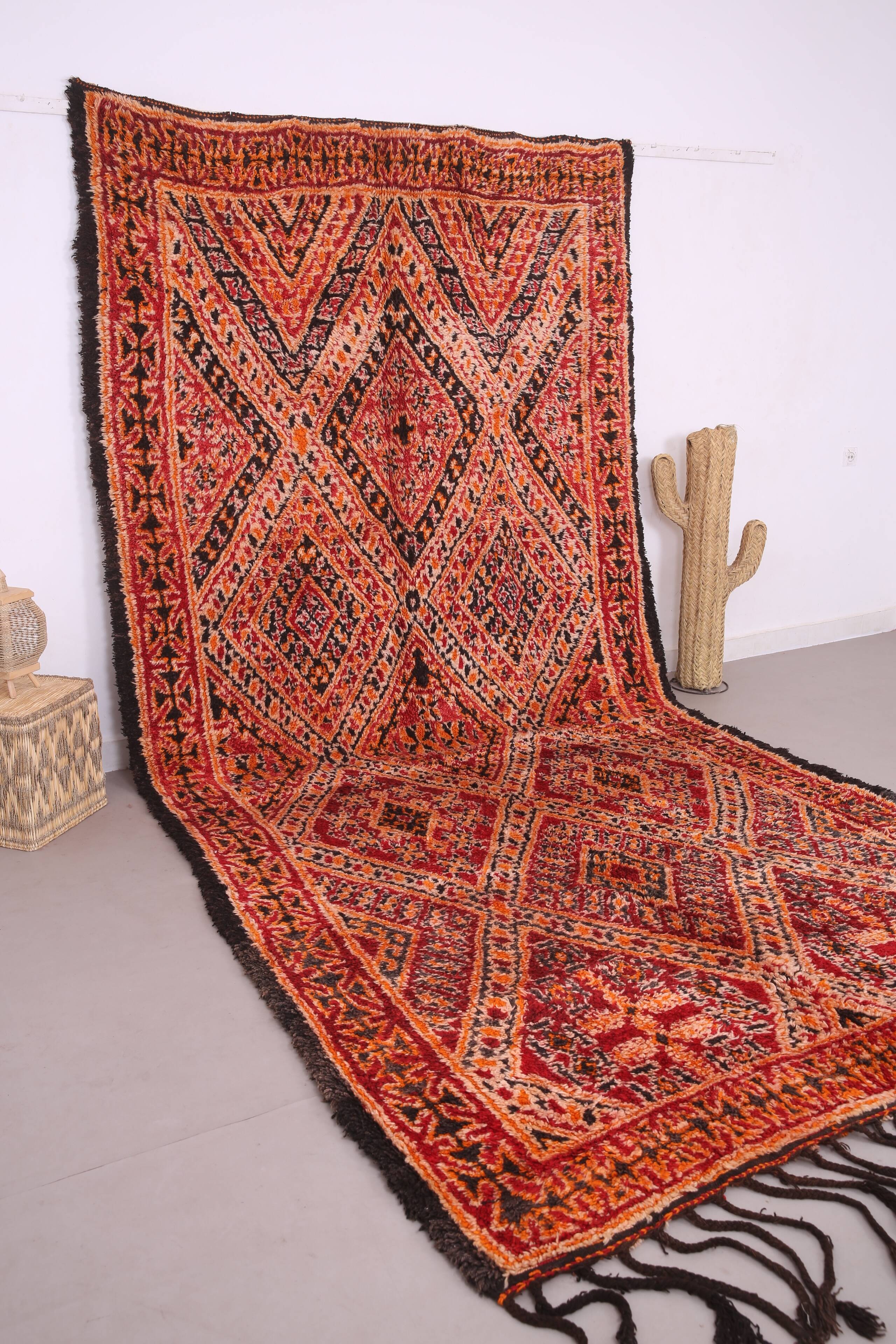 Grand tapis marocain fait main vintage 204 x 427 cm - Tapis en laine berbère rare