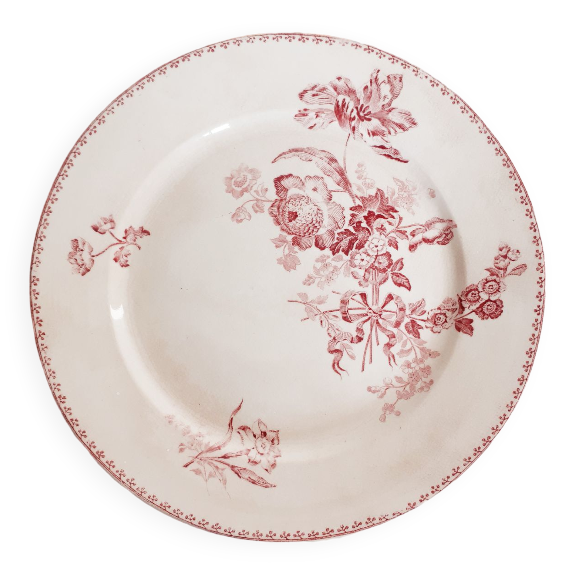 Assiette plate Sarreguemines , Fontanges , rose , vintage français , années 50
