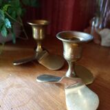 Paire de bougeoirs en laiton forme hélice vintage