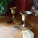 Pair of vintage propeller shape brass candle holders