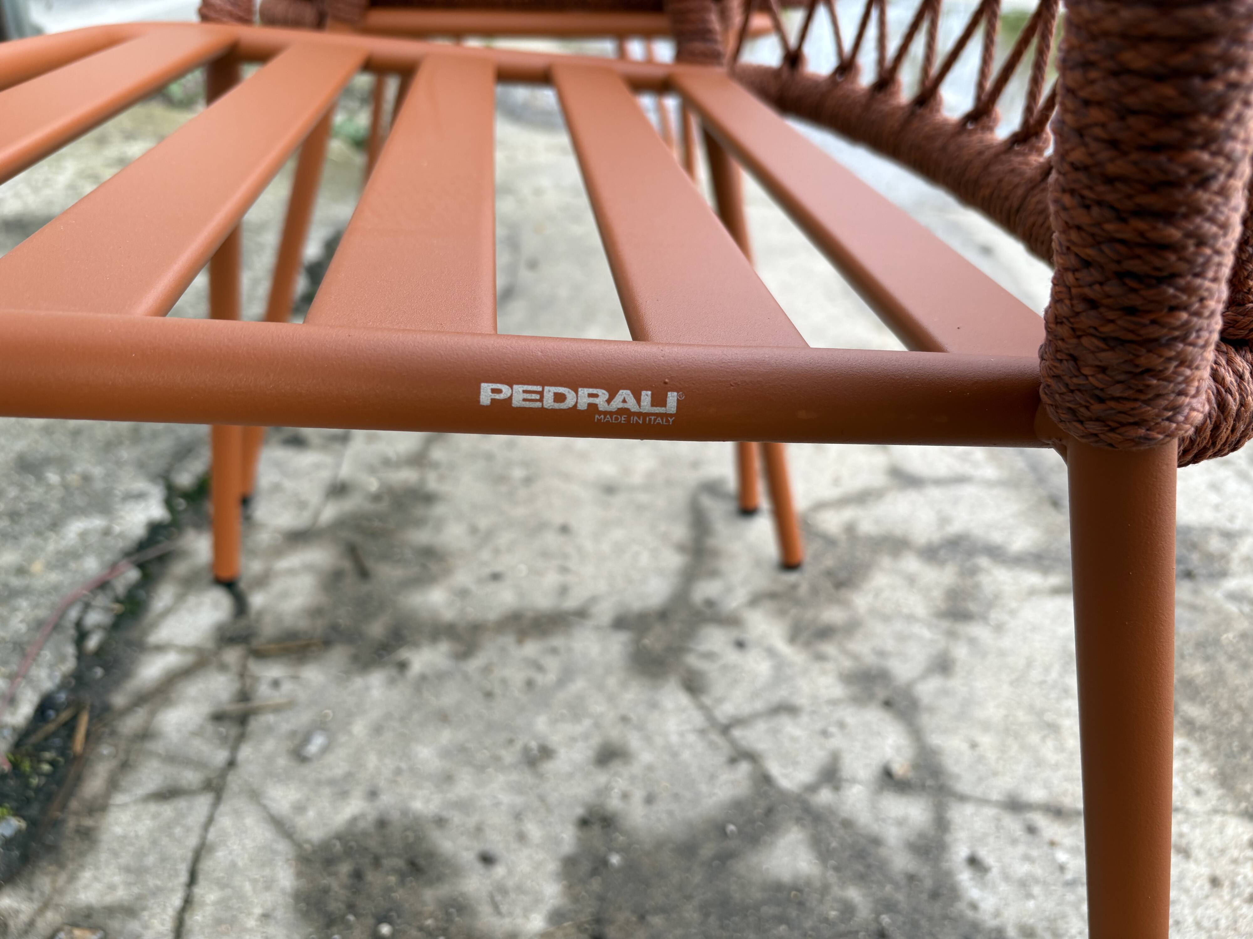 Set of 4 new Pedrali brand outdoor and indoor cordage armchairs with cushions