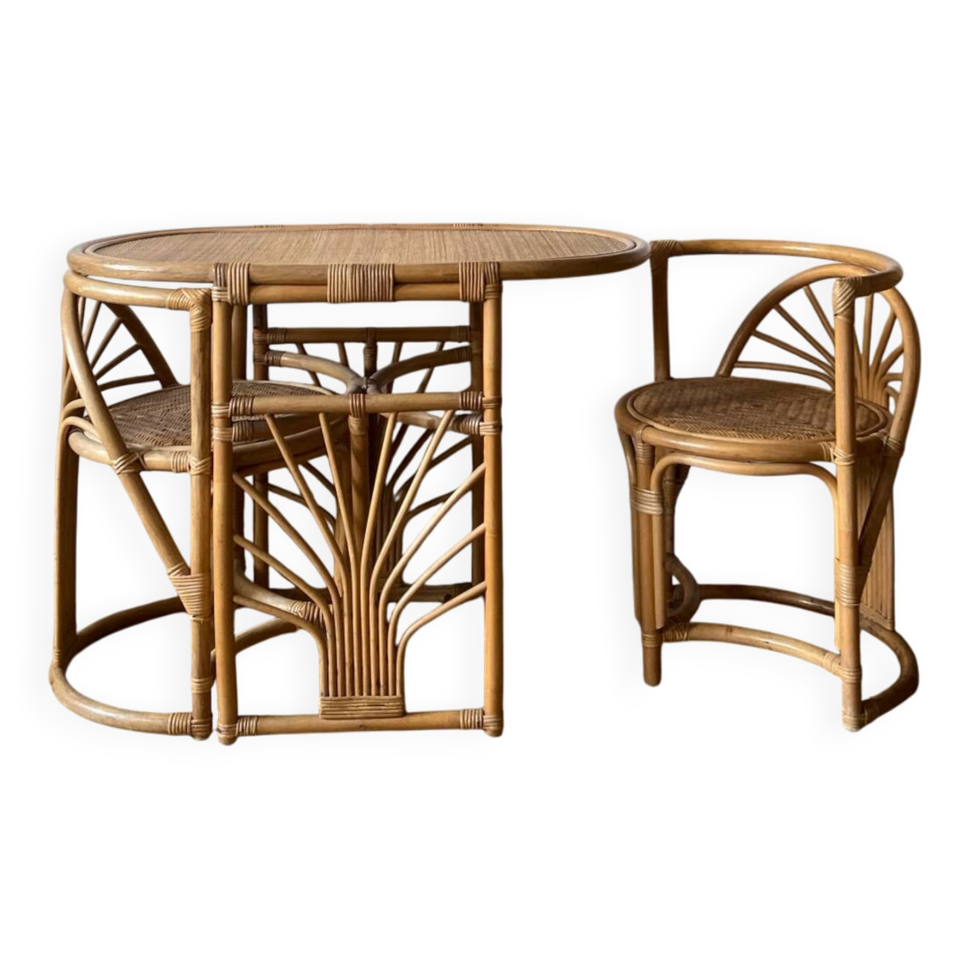 Rattan lounge set with built-in table and two chairs