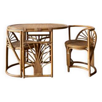 Rattan lounge set with built-in table and two chairs