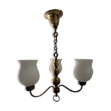 Lustre 3 feux en laiton et opaline