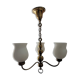 Three-light brass and opaline chandelier