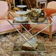 Foldable stainless steel serving trolley with smoked glass tops
