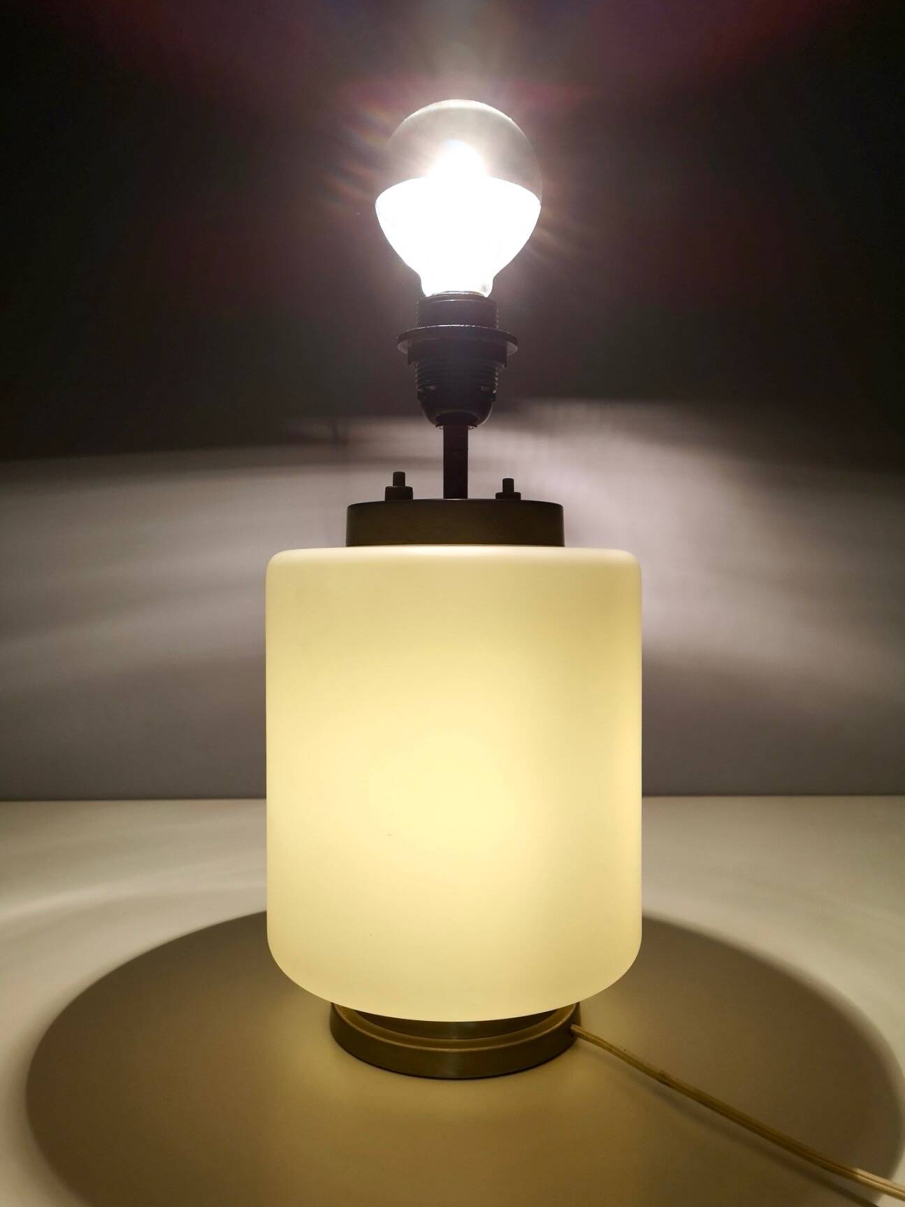 White Encased Glass Table Lamp with Three-Lighting Options, Italy